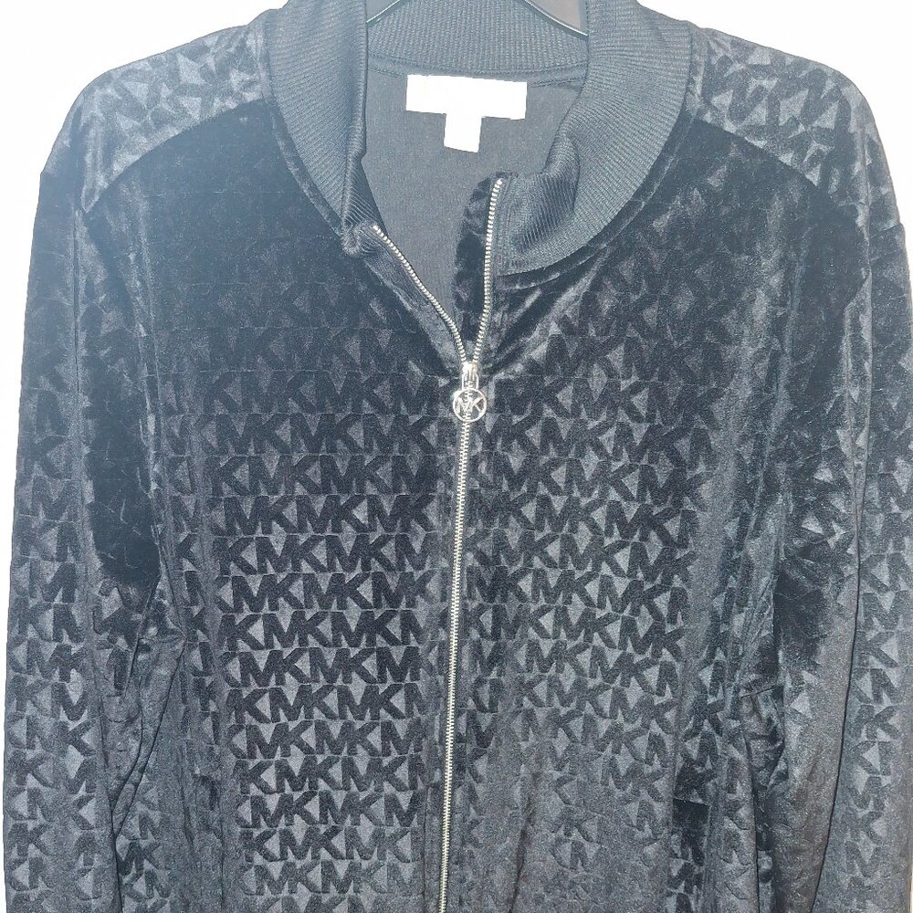 Michael Kors Logo Velour Zip-Up Jacket (Black)